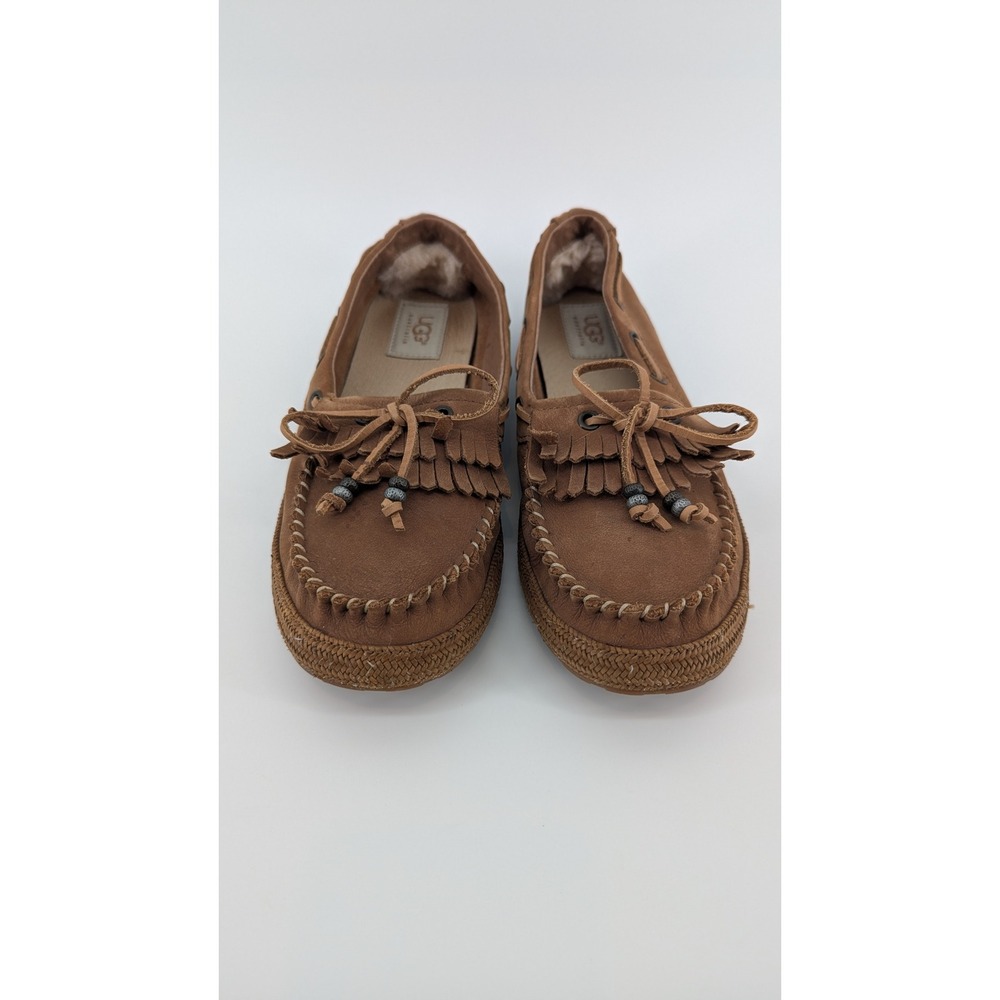 UGG Australia Brown Leather Fringe Moccasin Flats Beaded Bow 1004162 Mens 7